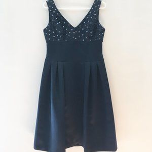Talbots petite dark blue sleeveless party dress.